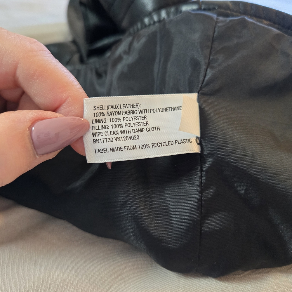 Xhilaration Black Faux Leather Bomber Jacket with Quilted Sleeves - Picture 5 of 6